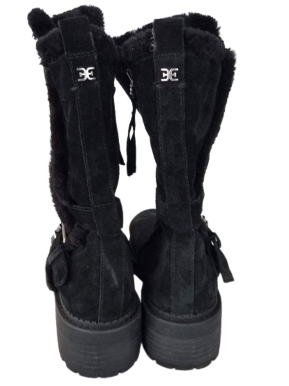 SAM EDELMAN Jailyn Black Leather Mid Calf Faux Fur Lined Boots Women's Size 8.5